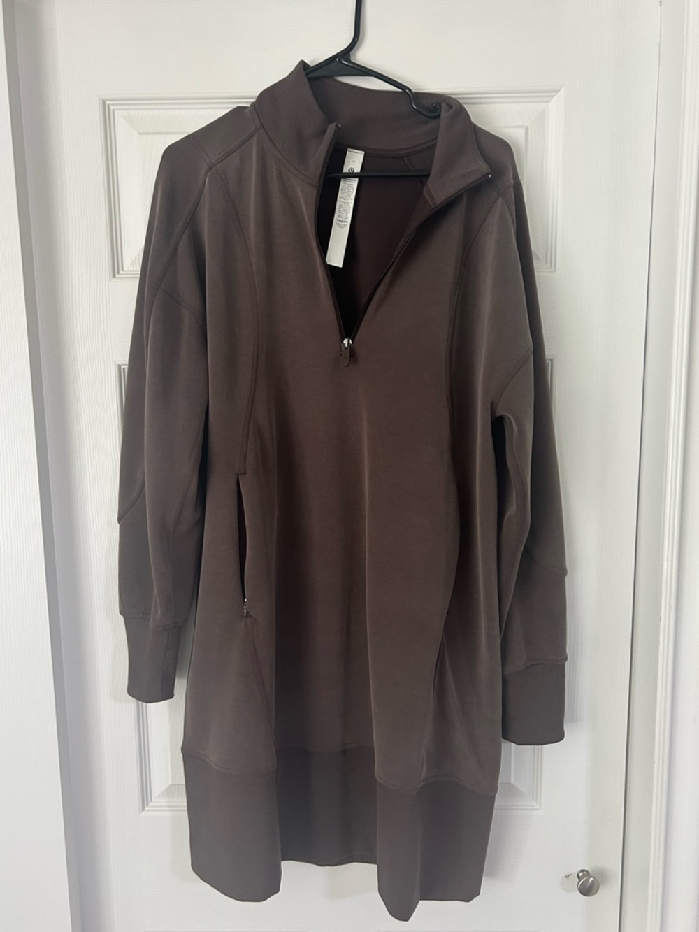 Casual Half-Zip Sweatshirt Dress in Brown - Picture 2 of 8